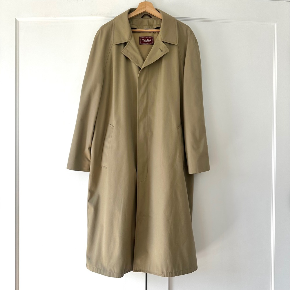 Vintage 90s Jos A Bank Trench Coat Khaki Made in USA Wool Liner Men M Woman L